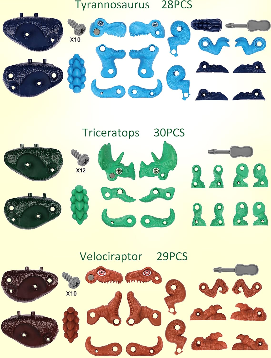 Coogam Dinosaurie Byggleksaker – 3-pack Monteringsbara Dinosaurier med Elborr