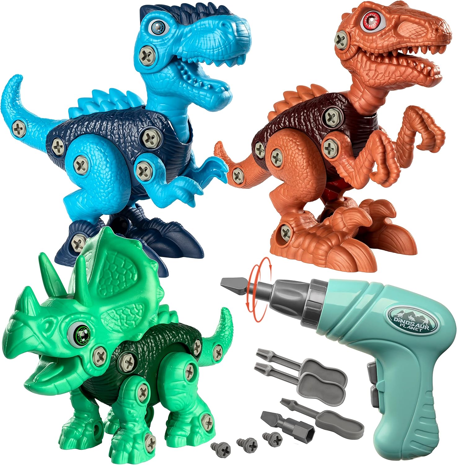 Coogam Dinosaurie Byggleksaker – 3-pack Monteringsbara Dinosaurier med Elborr