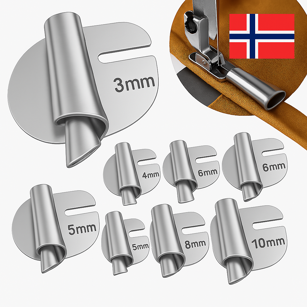 Løsningen for perfekte og profesjonelle falder – Sett med 8 rullefotstrykkføtter