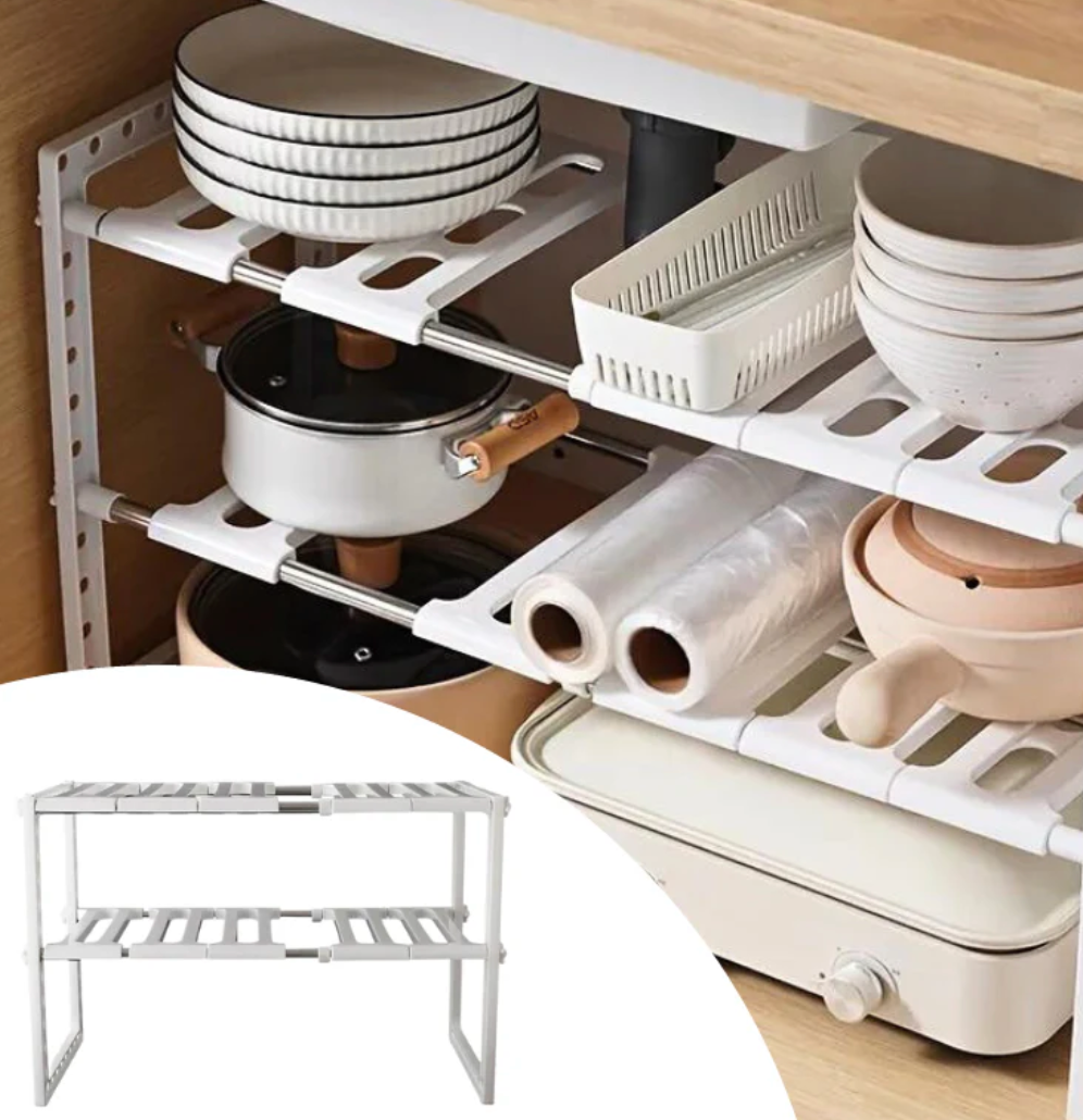 Justerbar Hylla med Två Plan – Smart Förvaring för Trånga Utrymmen