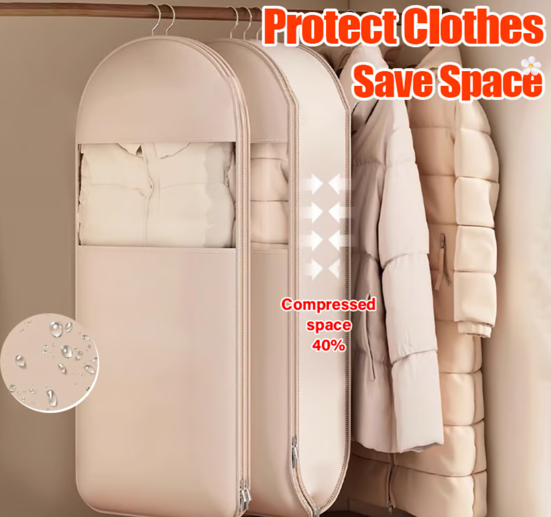 Upphängningsbar självkrymmande klädförvaring – spara plats utan dammsugare!