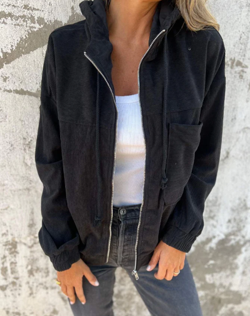 Ella™ | Corduroy capuchonjack met rits