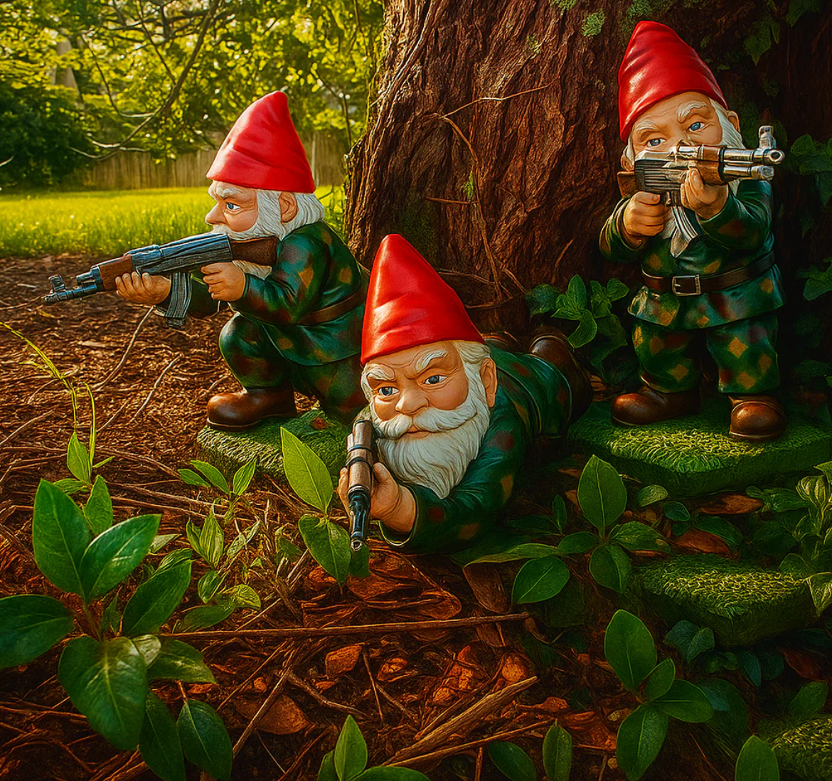 Trädgårdstomte-krigare | Trädgårdsförsvar med humor!