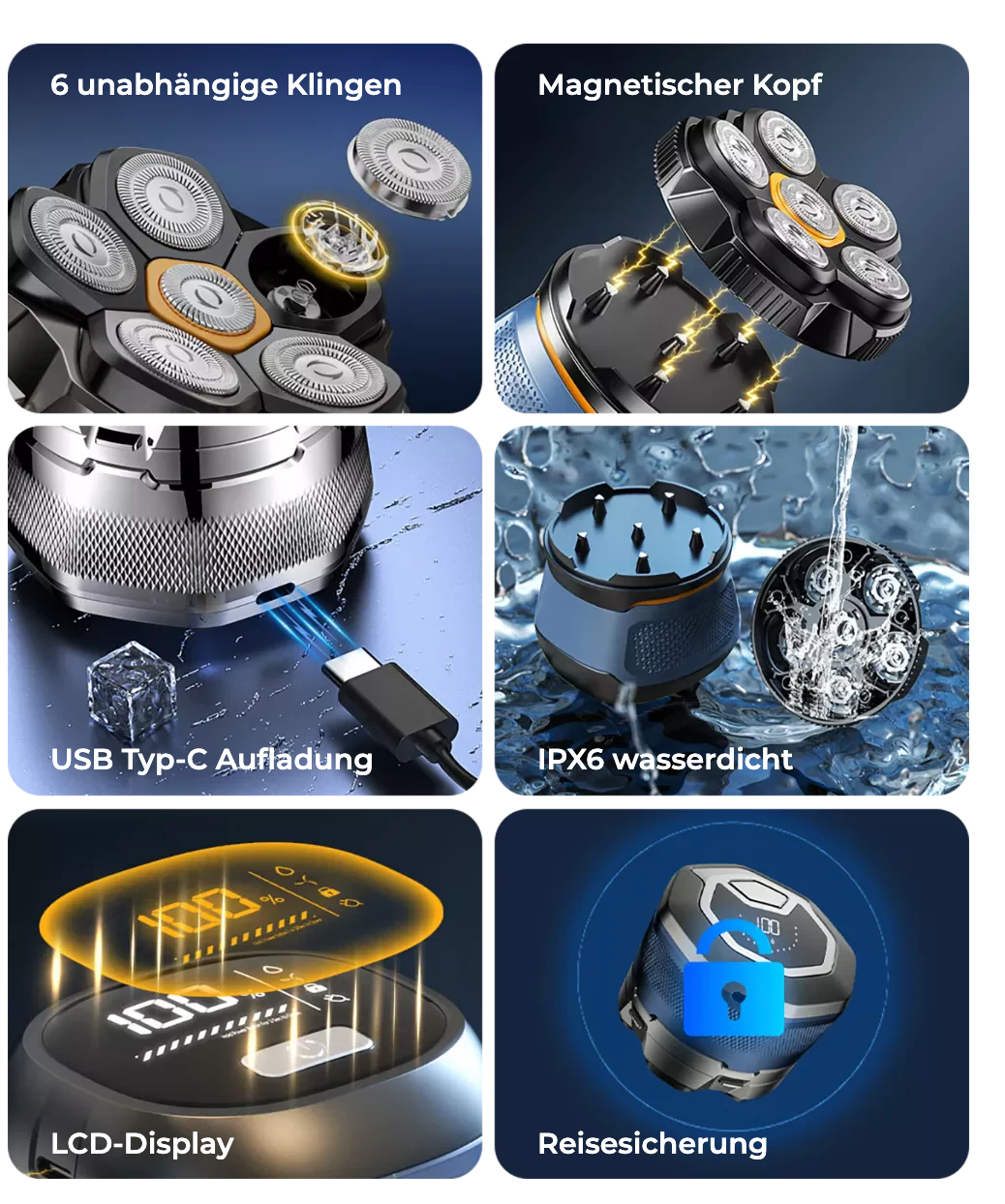 Wasserdichter 6-fach Rasierer für den Kopf – Maximale Präzision, Ultimativer Komfort