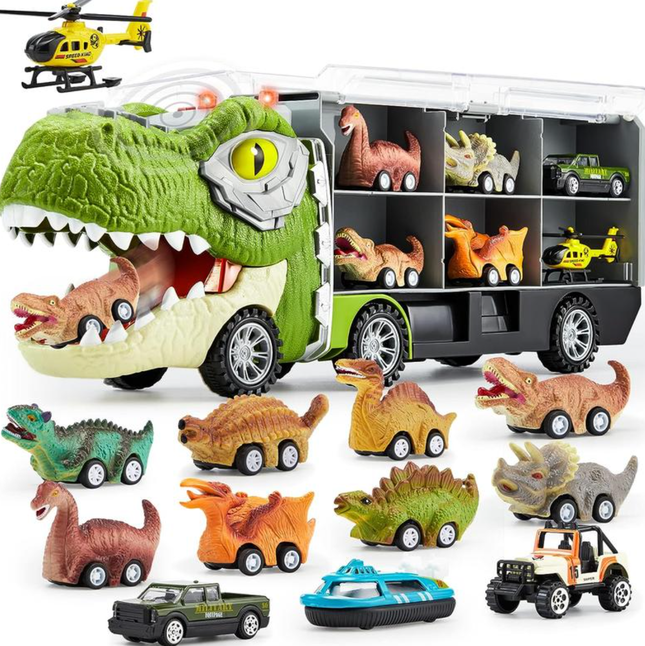 Äventyr på Hjul – Dinosaurie Transportlastbil med 12 Pull-Back Bilar